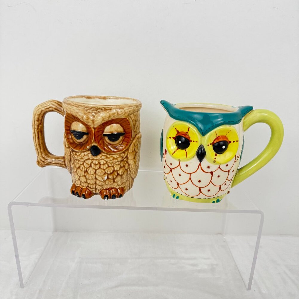 2 Small Owl Hoot Coffee Tea Mugs Boho Cottage core